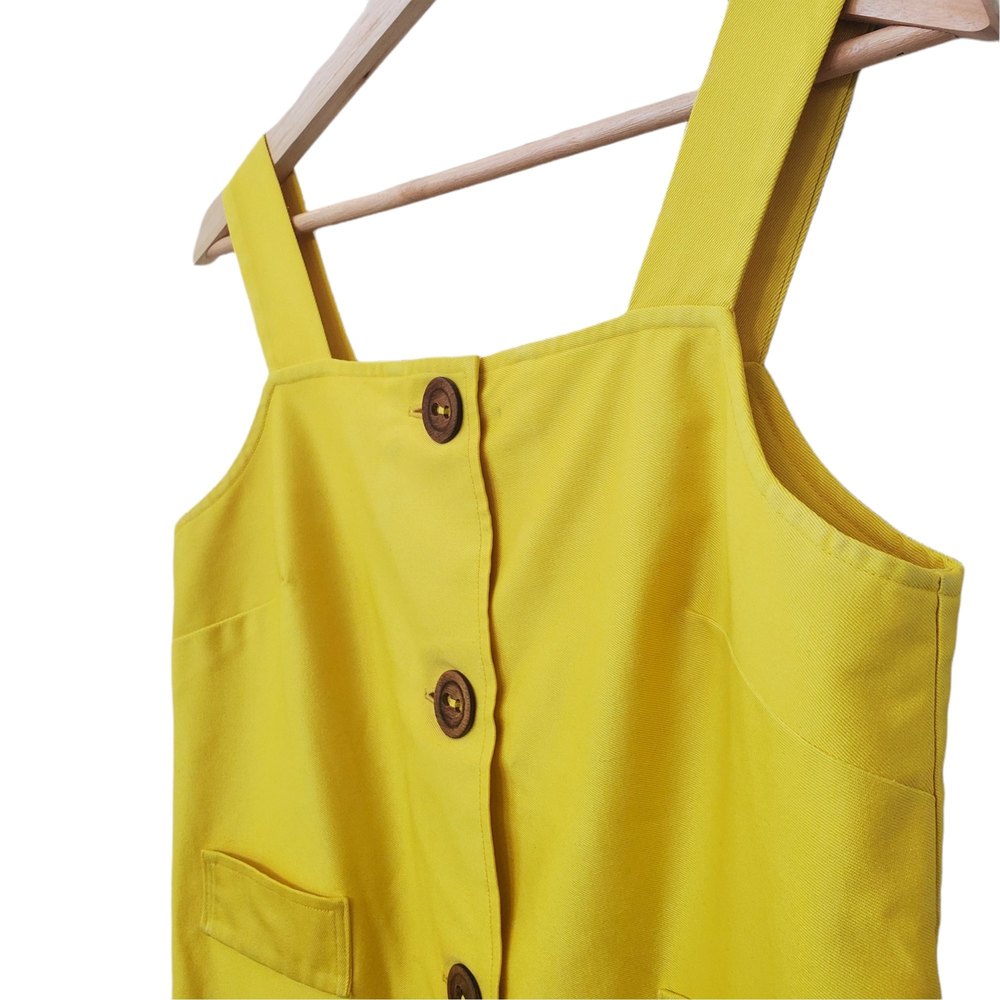 Vintage Elisabeth Stewart Mini Yellow Wood Button Accent Dress - Picture 3 of 6